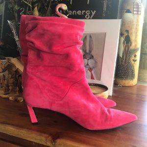 Stuart Weitzman hot pink suede Demi Benatar bootie